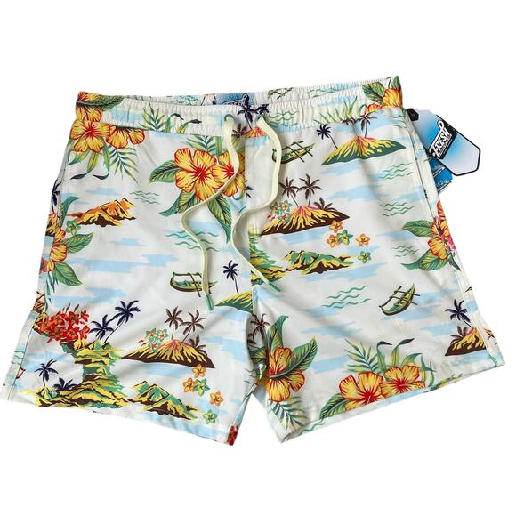 Fresh Prints of Bel-Air Men Swim Trunks Shorts L Ecru Tropical Island Beach NWT - Picture 1 of 10